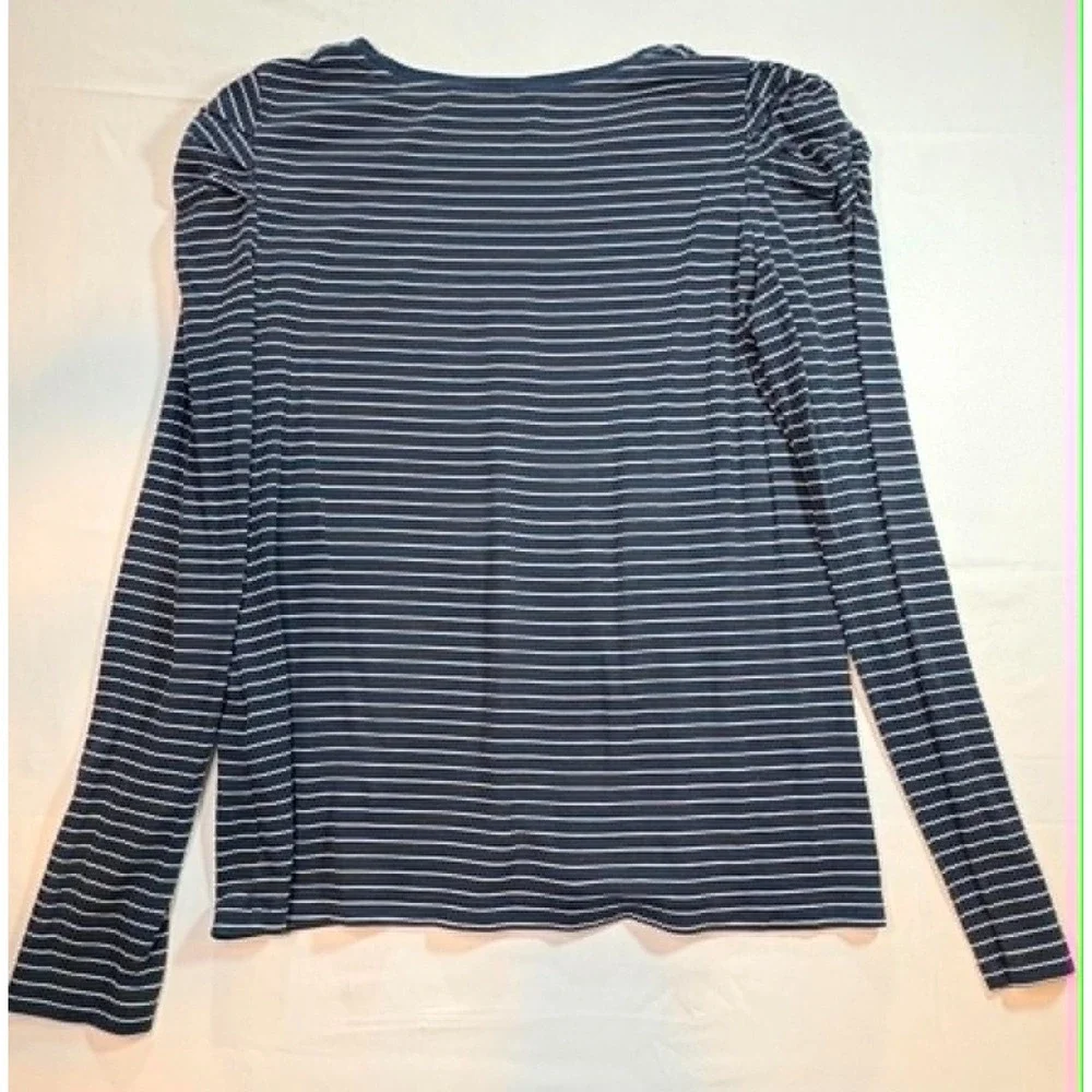 Banana Republic Threadsoft Striped Puff Sleeve Top Navy White Size M Medium